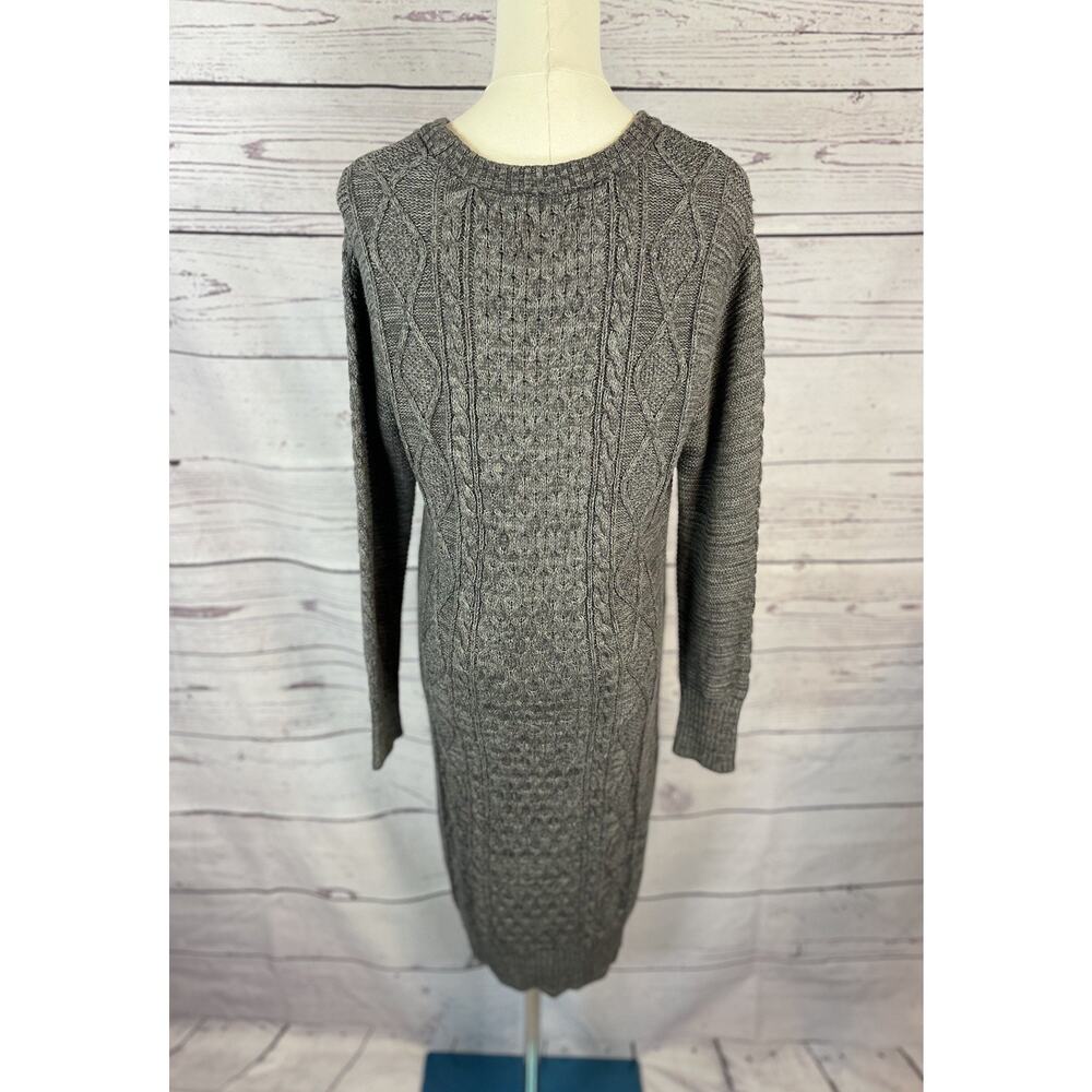 PACT Organic Cotton Gray Cable Knit Sweater Dress Women’s Size Small Crew Neck - Picture 4 of 6